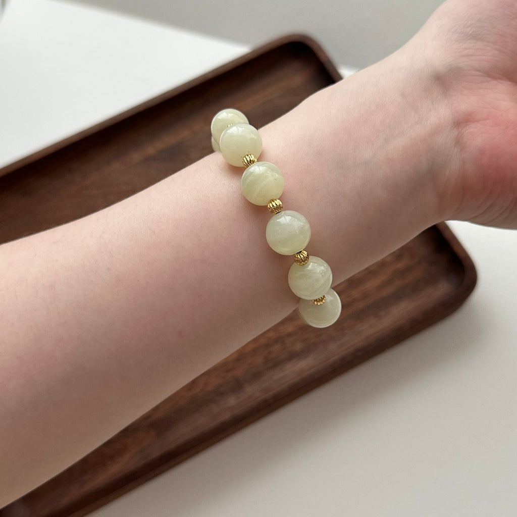 BS127 [Taurus Guardian Stone] Green Stone 18k Gold-plated Ball Bracelet