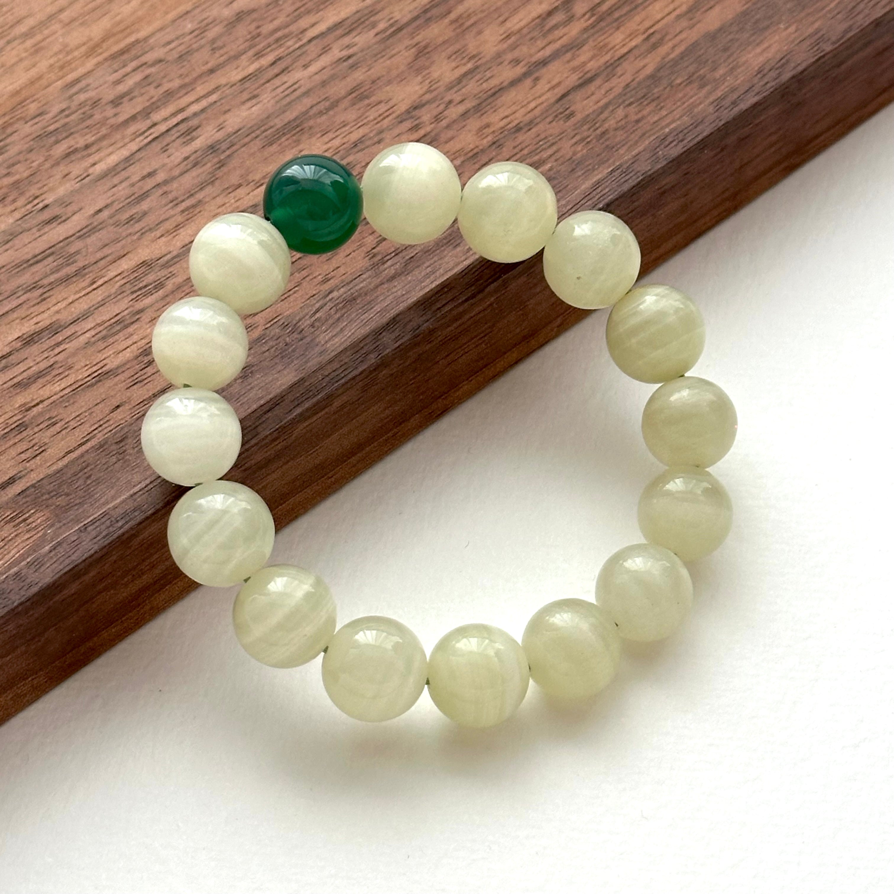 BS130 [Taurus Guardian Stone] Green Vein Stone Green Agate Bracelet