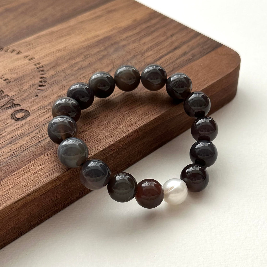 BS141 [Bohemian style] Persian Gulf agate freshwater pearl bracelet