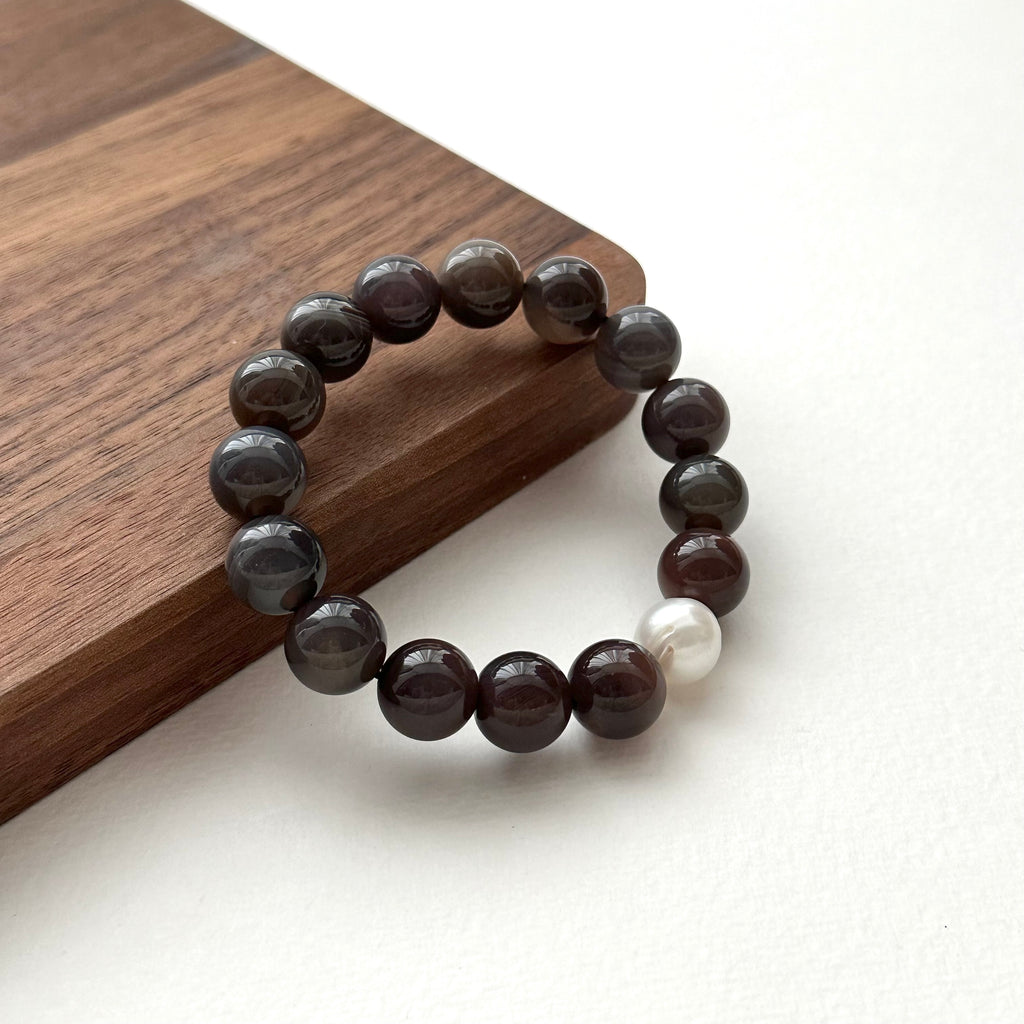 BS141 [Bohemian style] Persian Gulf agate freshwater pearl bracelet