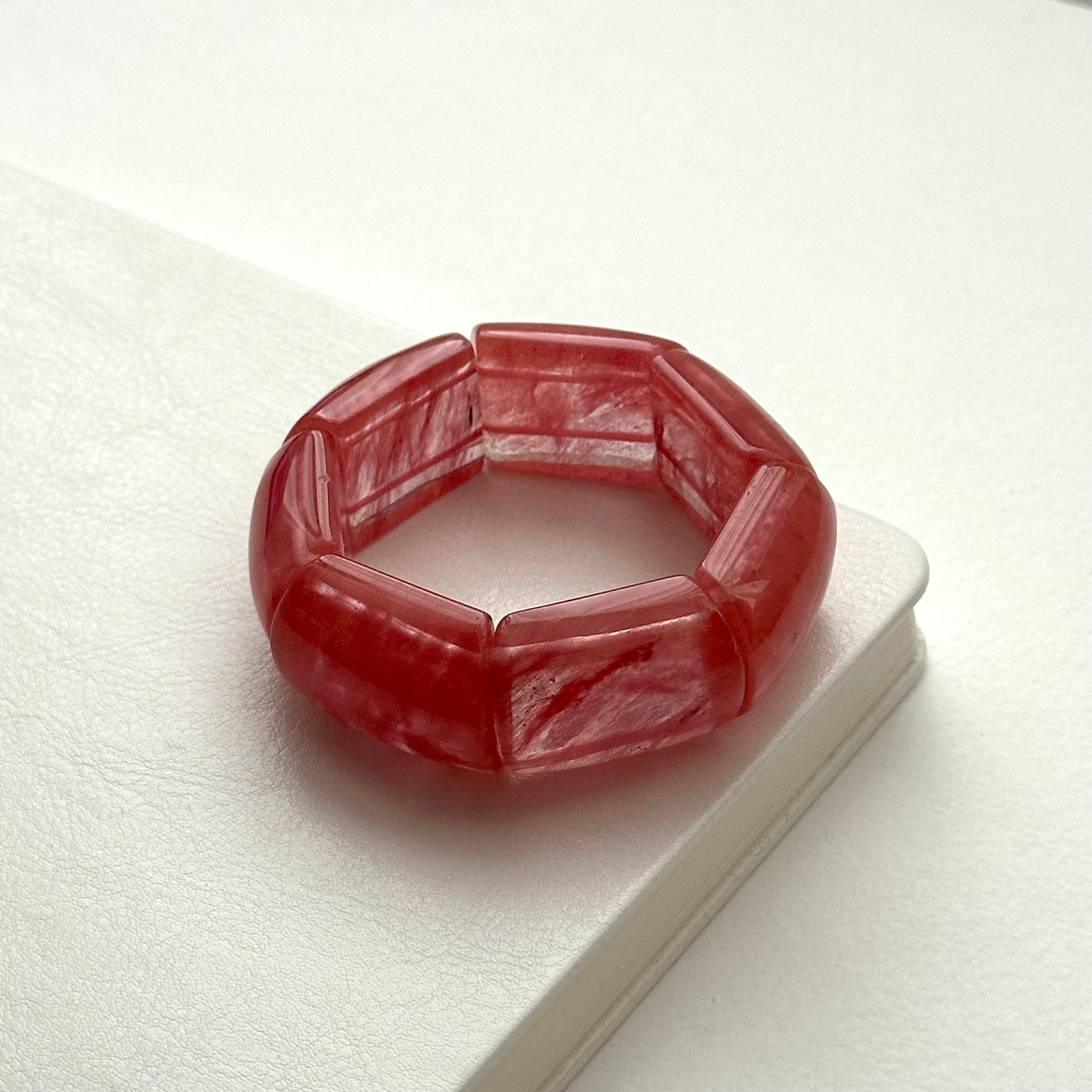 B66 [Lucky Glass] Watermelon Crystal Pure Bead Thick Bracelet