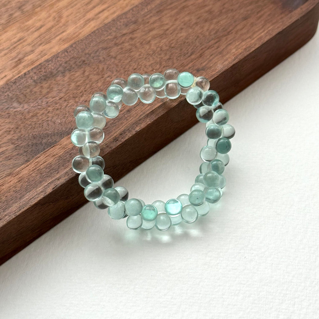 B68【Lucky Glass】Lake Green Bubble Glass Stone Pure Bead Bracelet