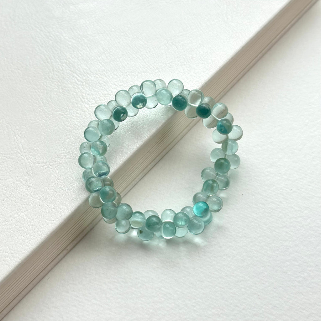 B68【Lucky Glass】Lake Green Bubble Glass Stone Pure Bead Bracelet