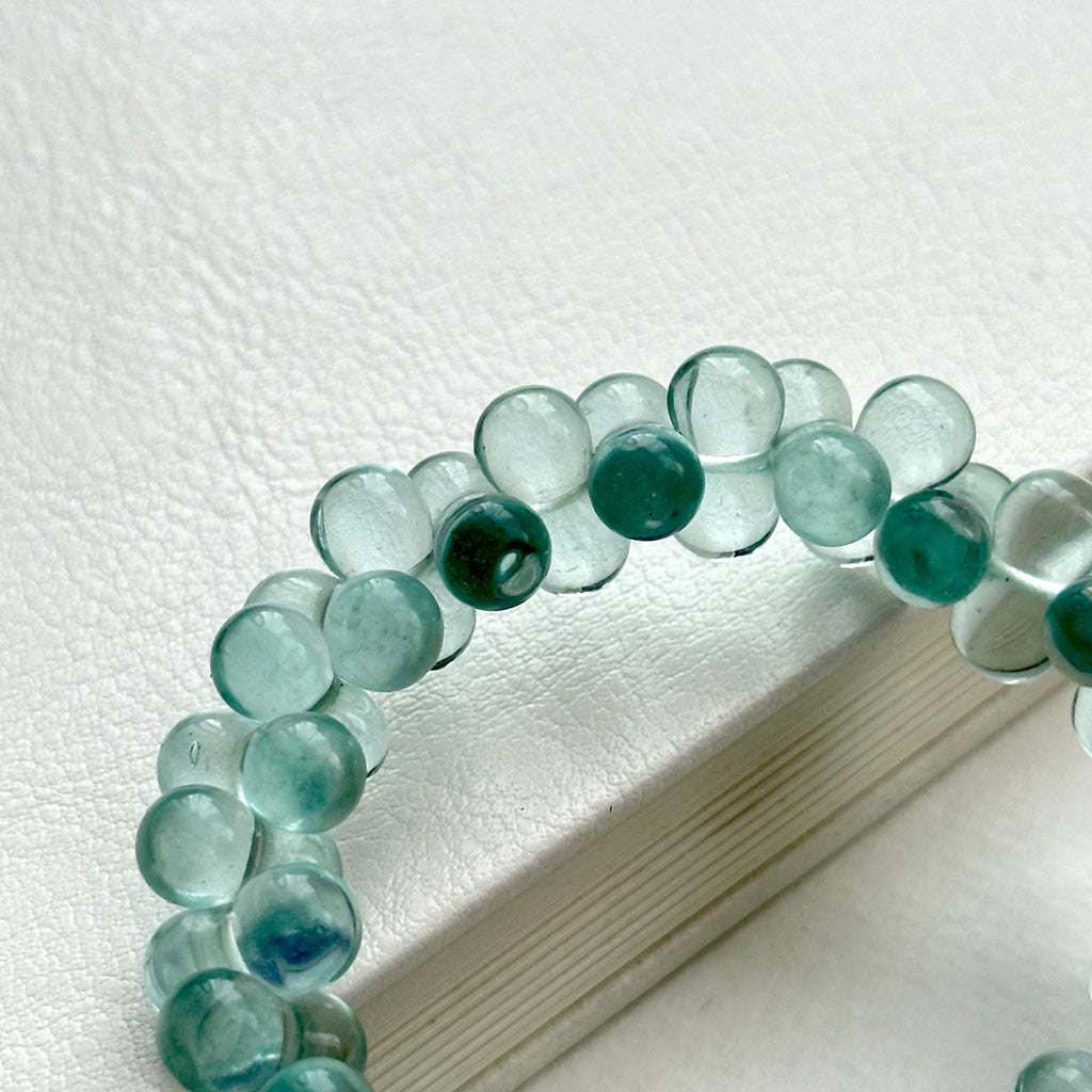 B68【Lucky Glass】Lake Green Bubble Glass Stone Pure Bead Bracelet