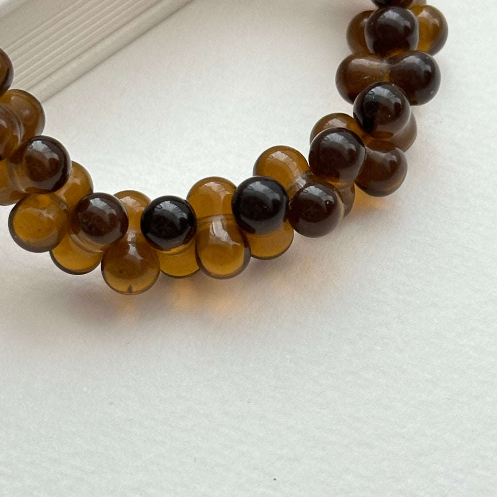 B72 【Lucky Glass】Pear-shaped Brown Glass Bubble Bead Bracelet