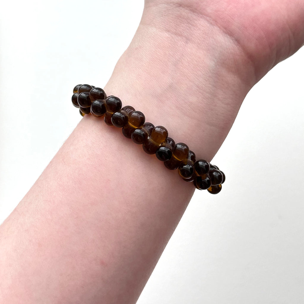 B72 【Lucky Glass】Pear-shaped Brown Glass Bubble Bead Bracelet