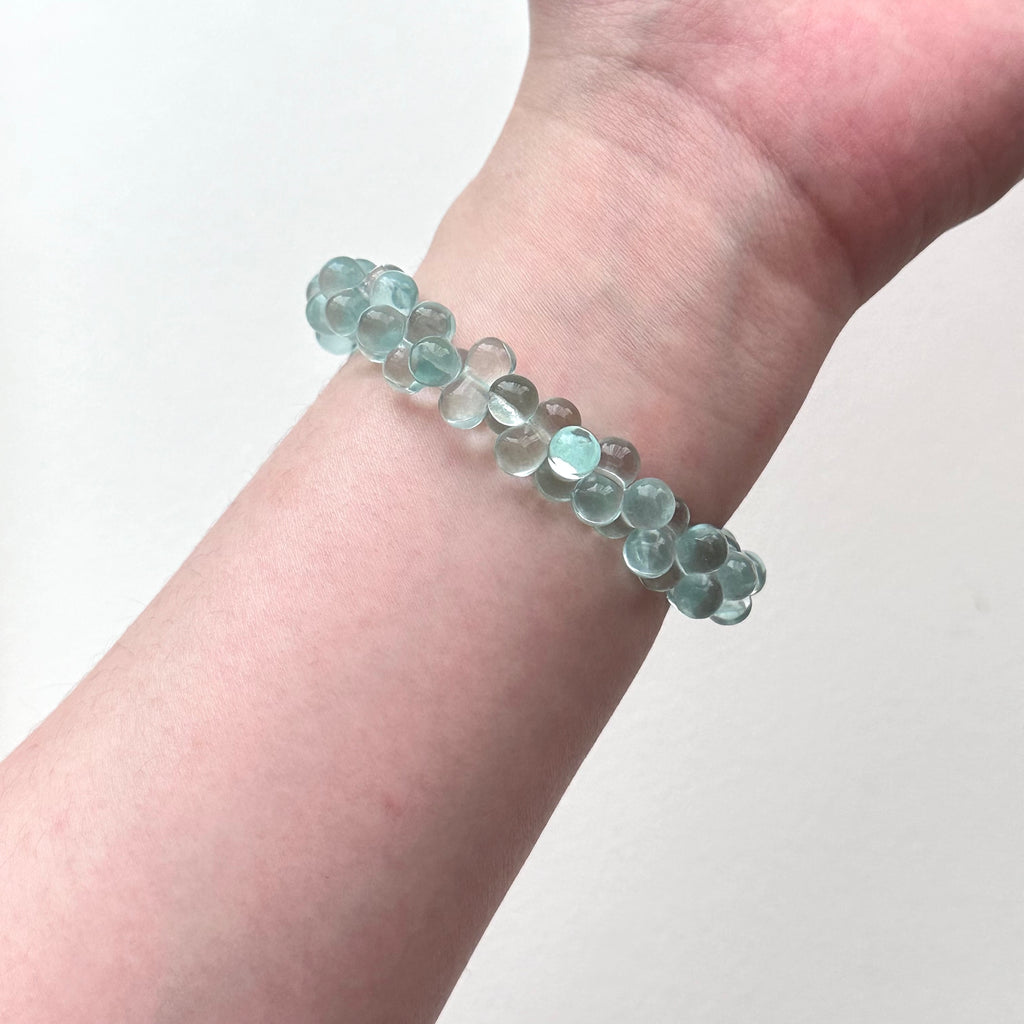 B68【Lucky Glass】Lake Green Bubble Glass Stone Pure Bead Bracelet