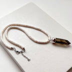 N22 [Powerful Spiritual Protection Stone] Shell Smoky Quartz Hexagonal Prism Necklace