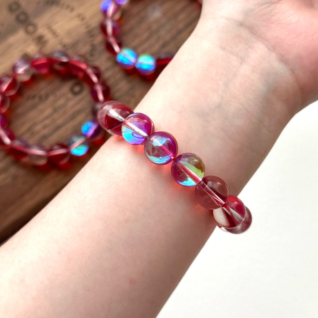 B89【暗紅月琉璃】暗紅月亮琉璃石純珠手鏈手串