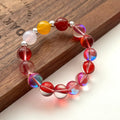 BS144 Dark Red Moon Glass | Rose Quartz | Red and Yellow Agate | Simple Silver-Plated Bracelet