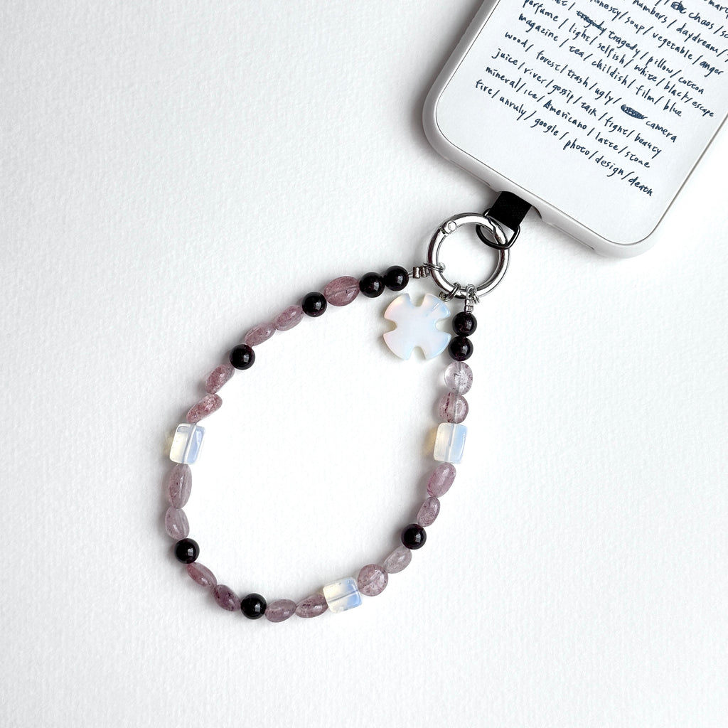 S10 [Gemstone mobile phone camera lanyard] Amethyst • Yellow glass • Pearl • Water drop shell Retro gold-plated lanyard Original design handmade