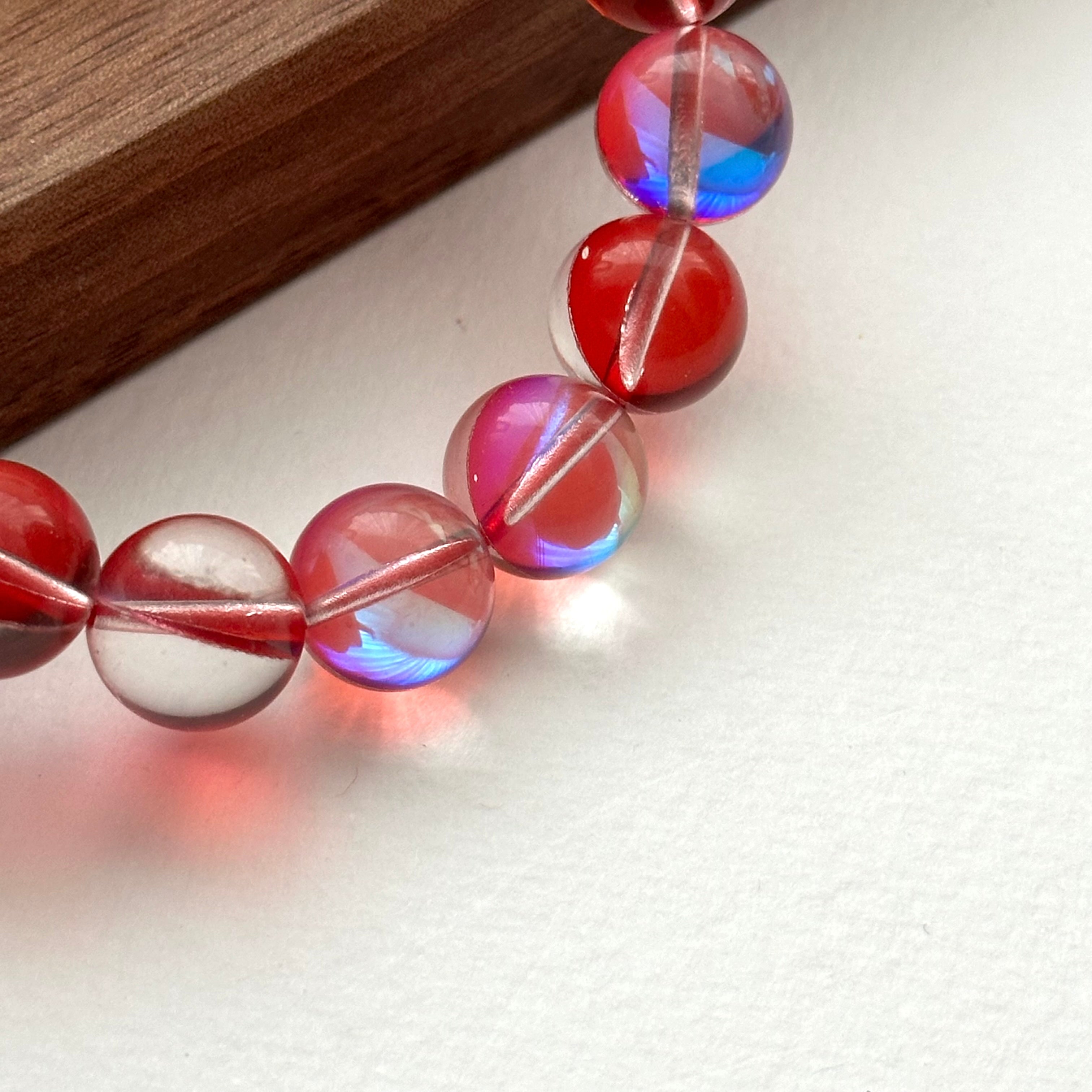 BS144 Dark Red Moon Glass Rose Quartz Red and Yellow Agate Simple Silver-plated Bracelet