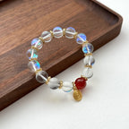 BS159 [Lucky and Peaceful Glass] White Glass Red Agate Twisted Gold-plated Bracelet