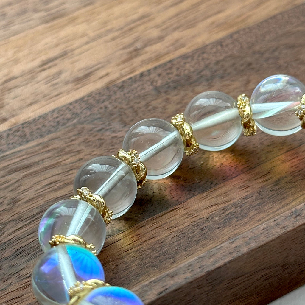 BS159 [Lucky and Peaceful Glass] White Glass Red Agate Twisted Gold-plated Bracelet