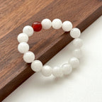 BS148 [White Jade Guardian Stone] White Stone Red Agate Bracelet