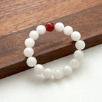 BS148 [White Jade Guardian Stone] White Stone Red Agate Bracelet