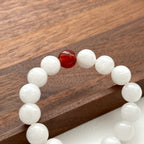 BS148 [White Jade Guardian Stone] White Stone Red Agate Bracelet