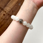 BS160 [Black and White Magnetic Field Guardian Stone] White Stone Black Rutilated Quartz Bracelet
