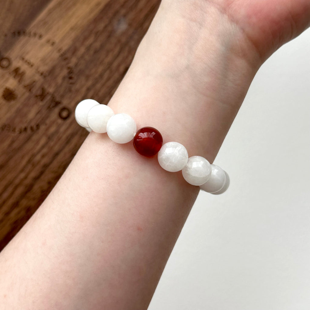 BS148 [White Jade Guardian Stone] White Stone Red Agate Bracelet