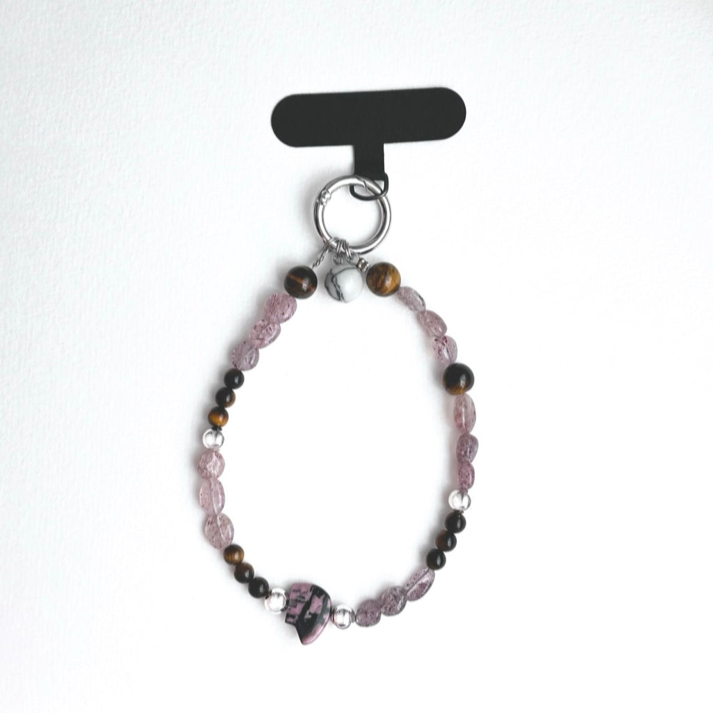 S10 [Gemstone mobile phone camera lanyard] Amethyst • Yellow glass • Pearl • Water drop shell Retro gold-plated lanyard Original design handmade
