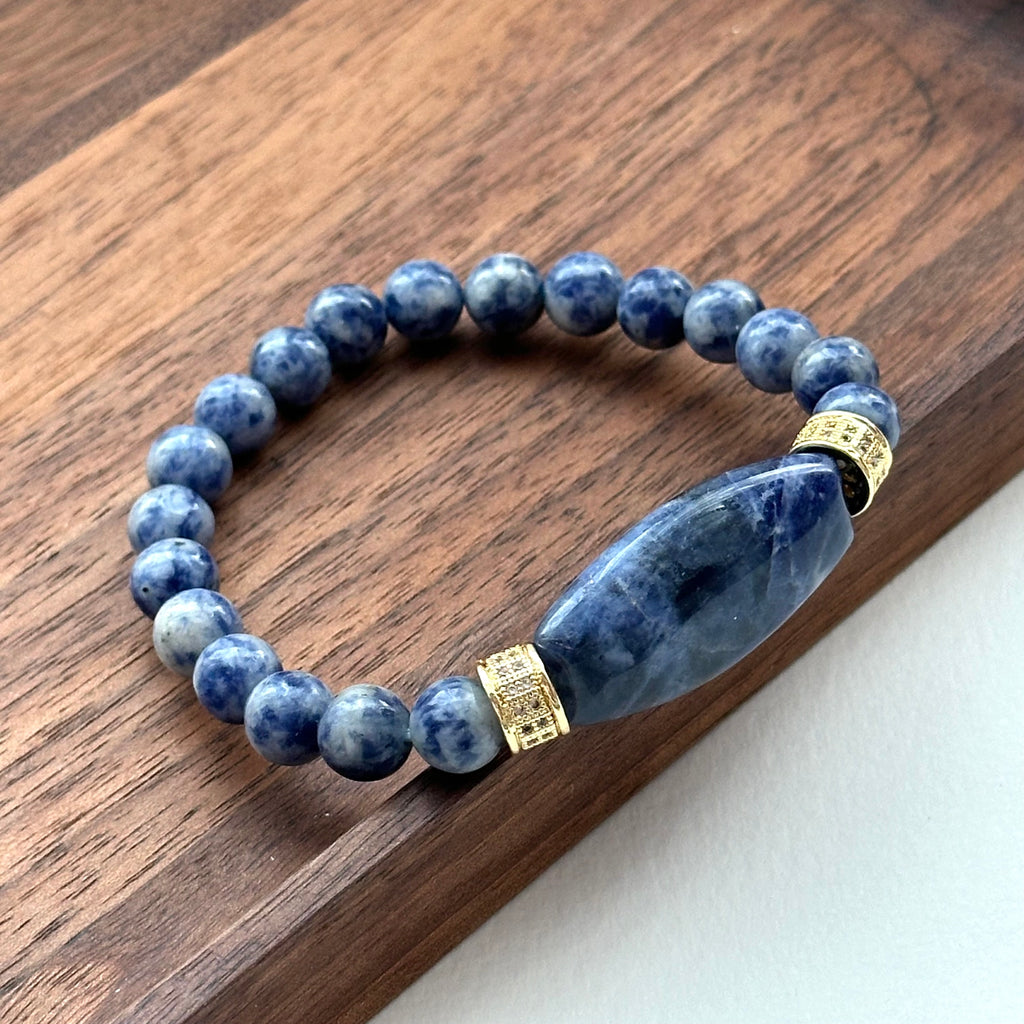 BS156 [Clarify Yourself] Blue Stone Thick Ring Gold-plated Bracelet