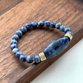 BS156 Blue Lace Stone Thick Ring Gold Plated Bracelet
