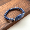 BS157 Blue Lace Stone Simple Silver Plated Bracelet
