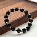 BS150 [Leo Virgo | August] Black agate vintage silver-plated bracelet