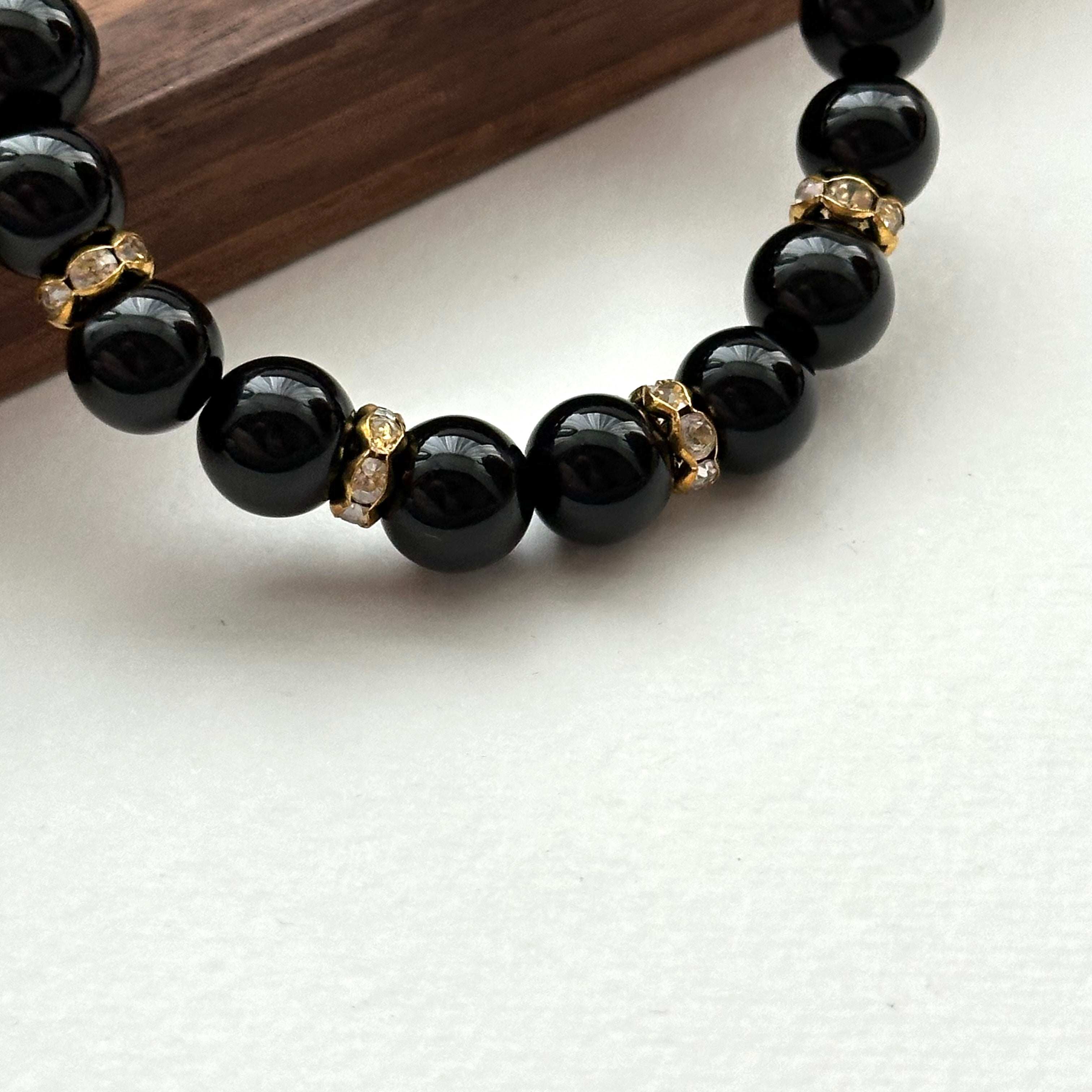 BS152 【獅子處女座|8月】黑瑪瑙鍍金手鏈手串