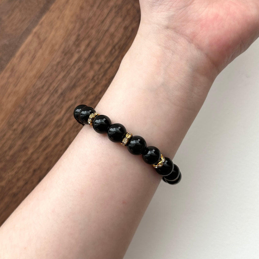 BS152 【獅子處女座|8月】黑瑪瑙鍍金手鏈手串