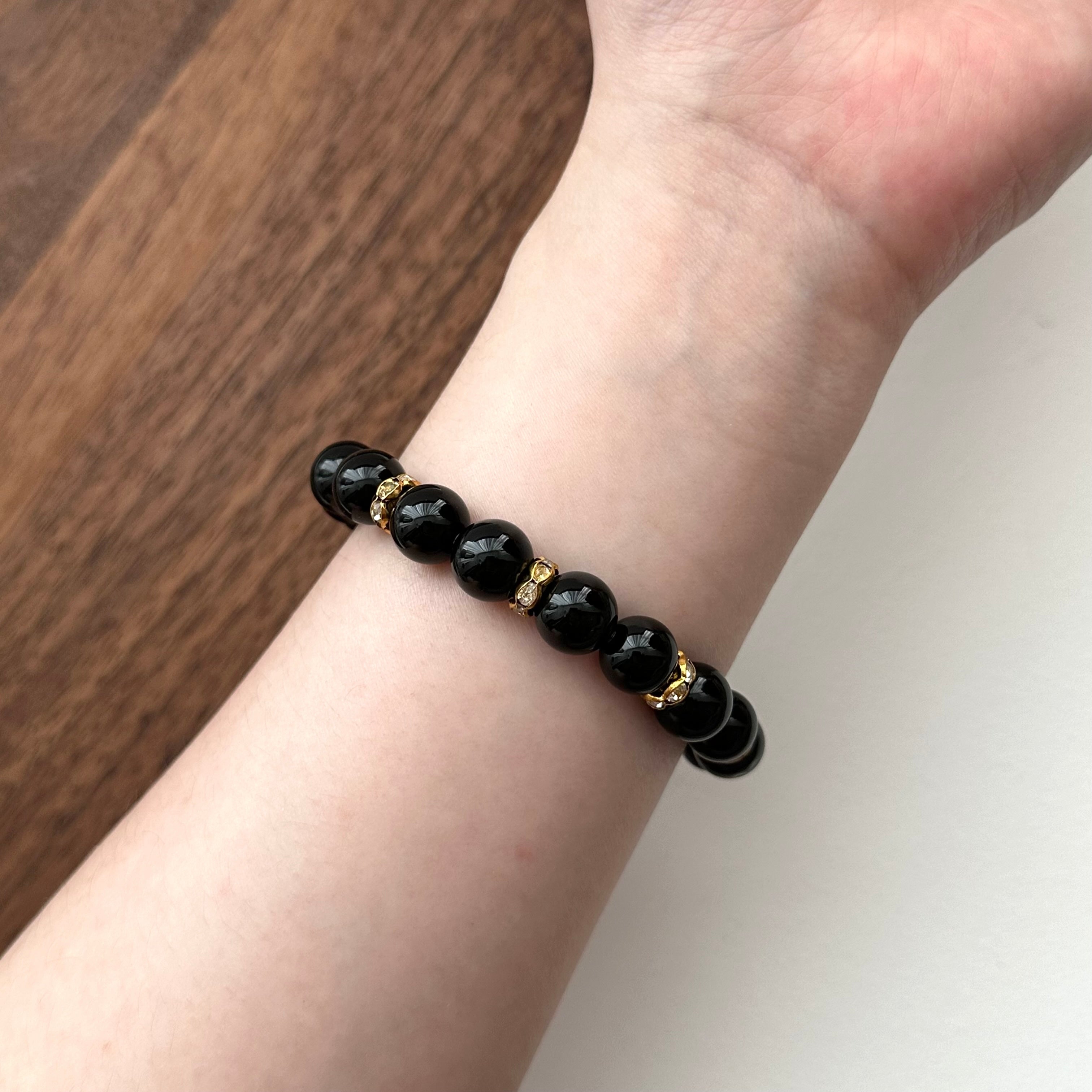 BS152 【獅子處女座|8月】黑瑪瑙鍍金手鏈手串