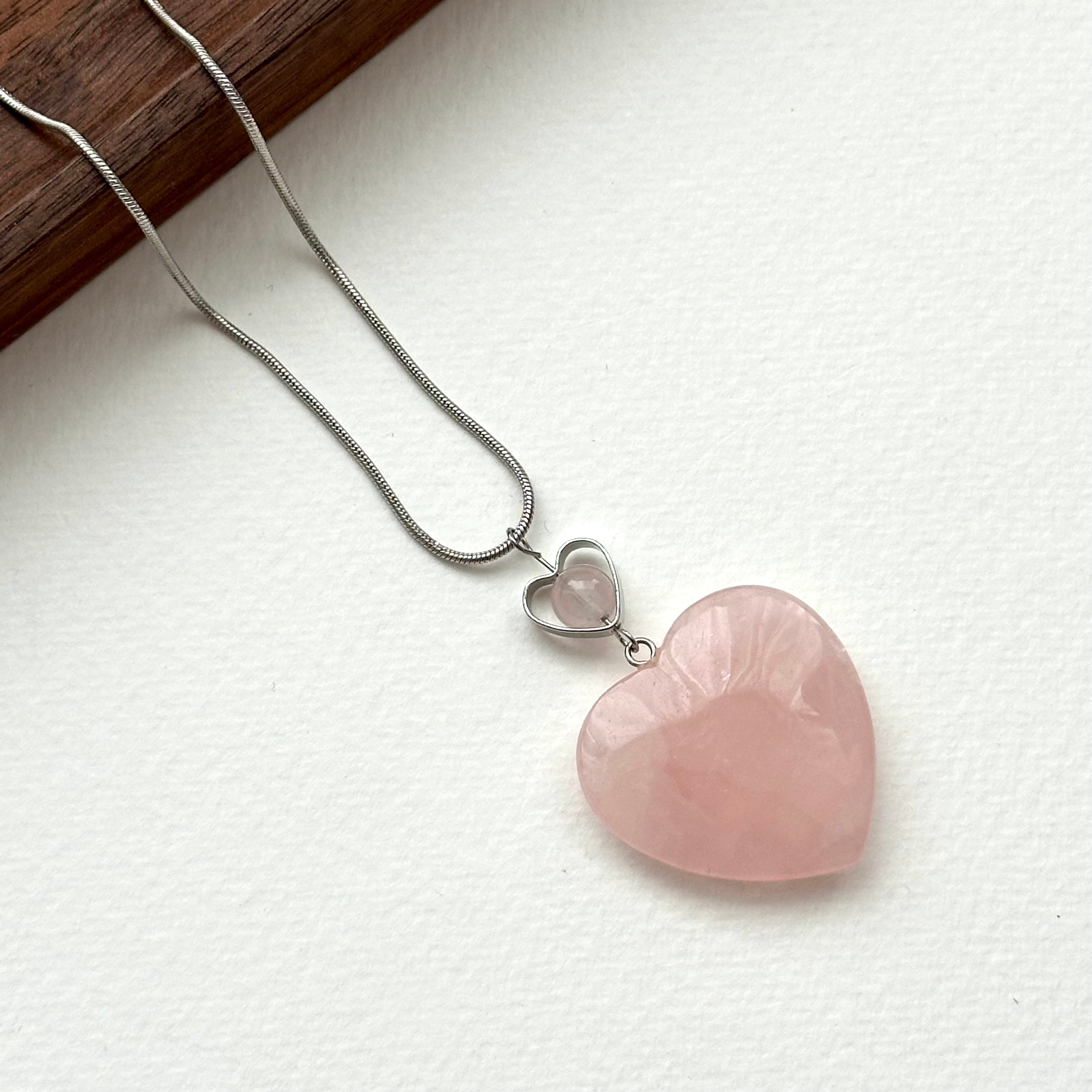 N27 [Cancer Leo | July] Rose Quartz Heart-Shaped Necklace