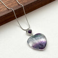 N28 [Gemini-Cancer | June] Fluorite | Amethyst Heart-Shaped Necklace