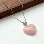 N29 [Cancer Leo | July] Rose Quartz Heart-Shaped Silver Bead Necklace