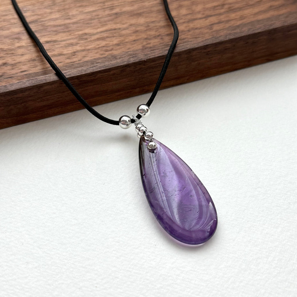 N30 [Aquarius Pisces | February Birthstone] Amethyst Water Drop Silver Plated Necklace