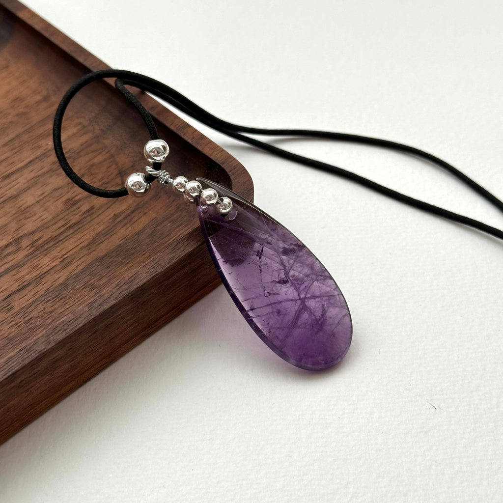 N30 [Aquarius Pisces | February Birthstone] Amethyst Water Drop Silver Plated Necklace