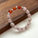 BS162 [Cancer, Leo, Libra, Scorpio | July-October] Red agate and rose quartz simple silver bracelet