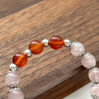 BS162 [Cancer, Leo, Libra, Scorpio | July-October] Red agate and rose quartz simple silver bracelet