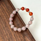 BS162 [Cancer, Leo, Libra, Scorpio | July-October] Red agate and rose quartz simple silver bracelet