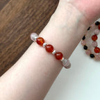 BS162 [Cancer, Leo, Libra, Scorpio | July-October] Red agate and rose quartz simple silver bracelet