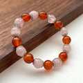 BS164 [Cancer, Leo, Libra, Scorpio | July-October] Red agate rose quartz flower silver-plated bracelet