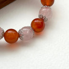 BS164 [Cancer, Leo, Libra, Scorpio | July-October] Red agate rose quartz flower silver-plated bracelet