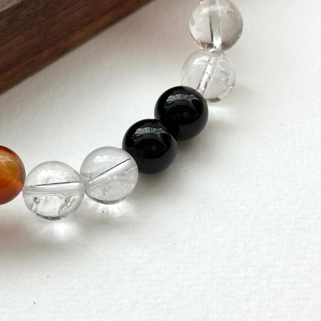 BS04 紅瑪瑙黑瑪瑙白水晶手鏈手串