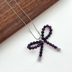 N31 [Aquarius Pisces | February Birthstone] Amethyst Bow Silver-plated Necklace
