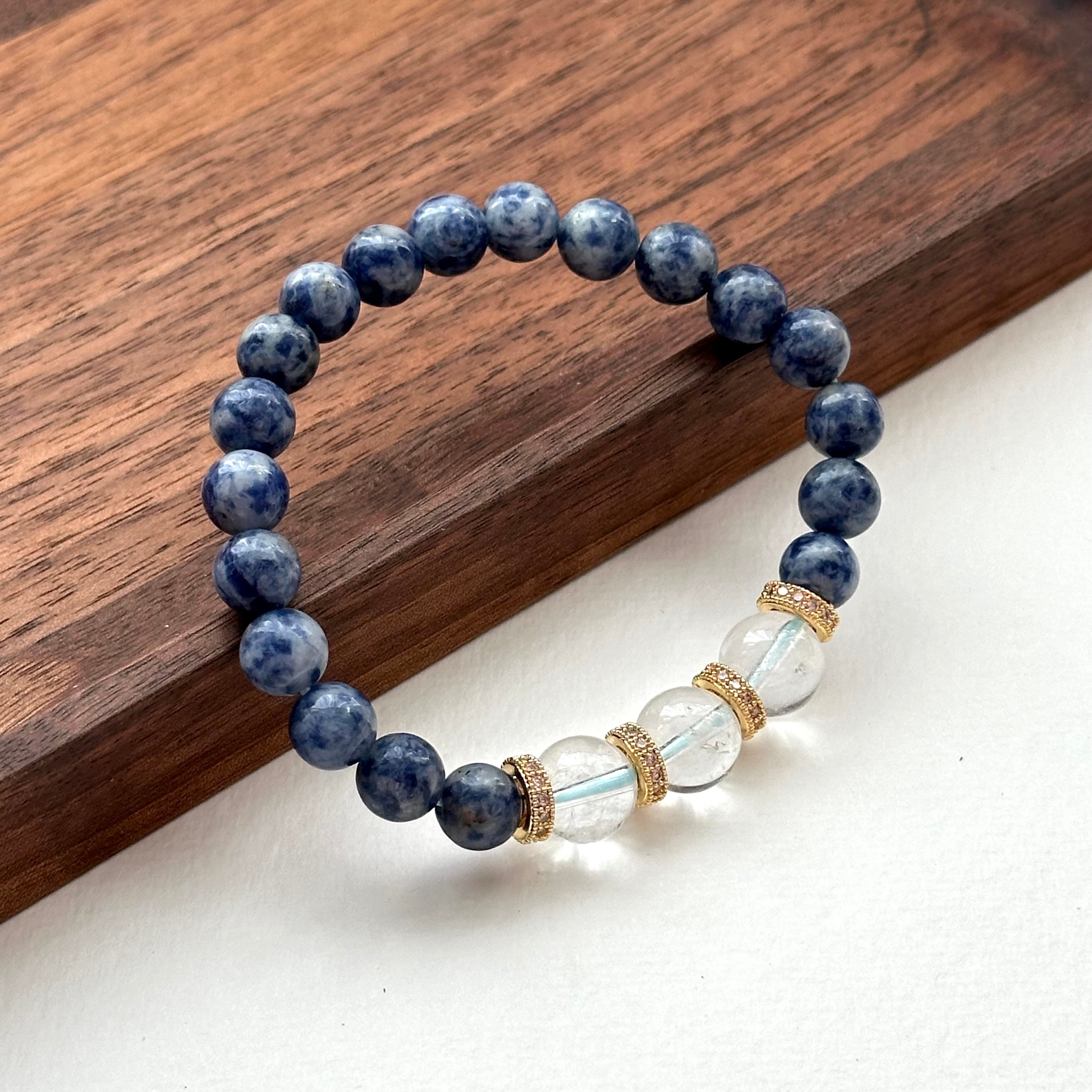 BS166【Clarify Yourself】Blue Stone White Crystal Gold-plated Bracelet