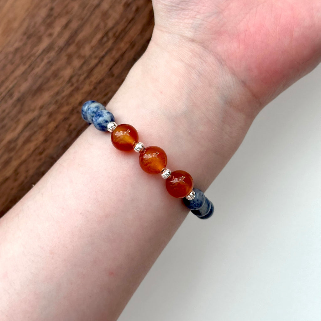 BS169 [Clarify Yourself] Blue Stone Red Agate Simple Silver-plated Bracelet