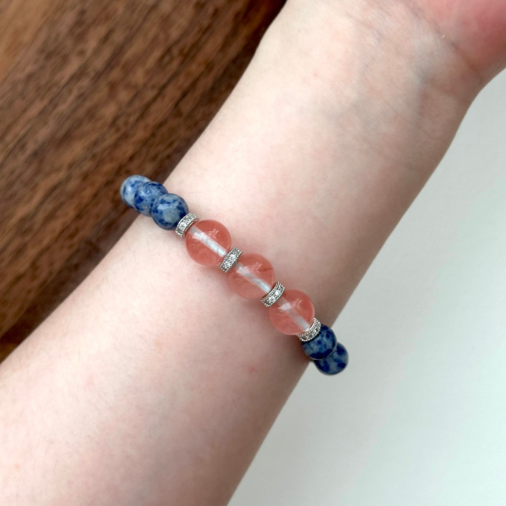 BS165 [Clarify Yourself] Blue Stone Watermelon Red Silver Plated Bracelet