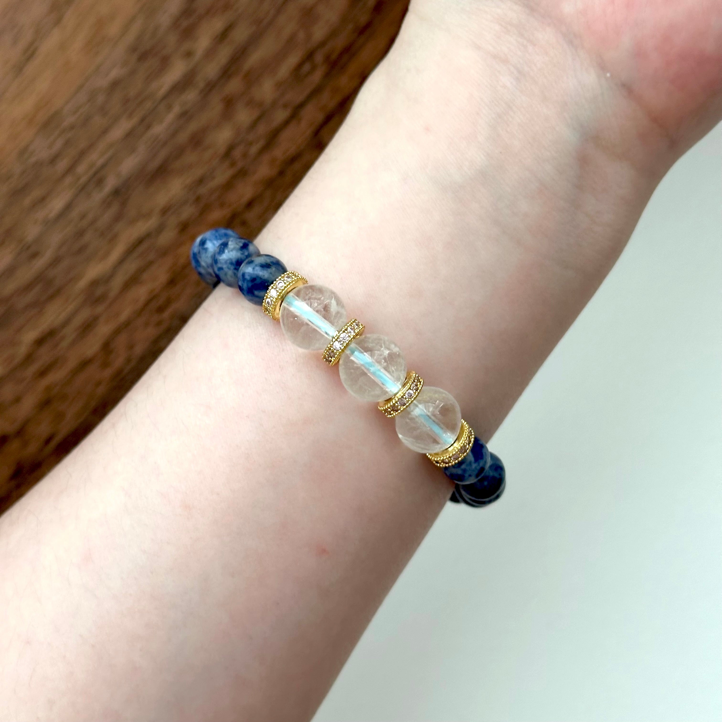 BS166【Clarify Yourself】Blue Stone White Crystal Gold-plated Bracelet