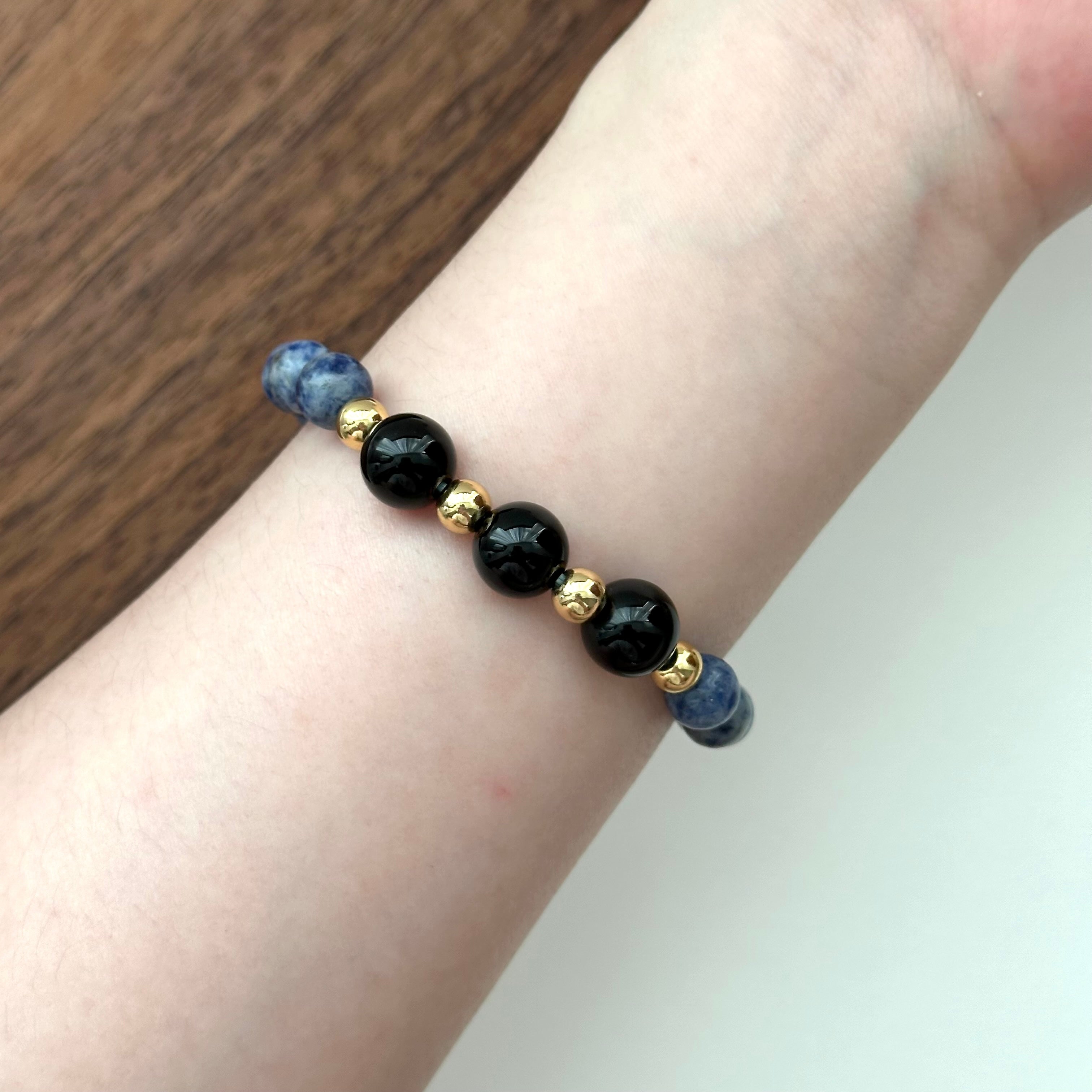 BS167【釐清自我】藍紋石黑瑪瑙簡約鍍金手鏈手串