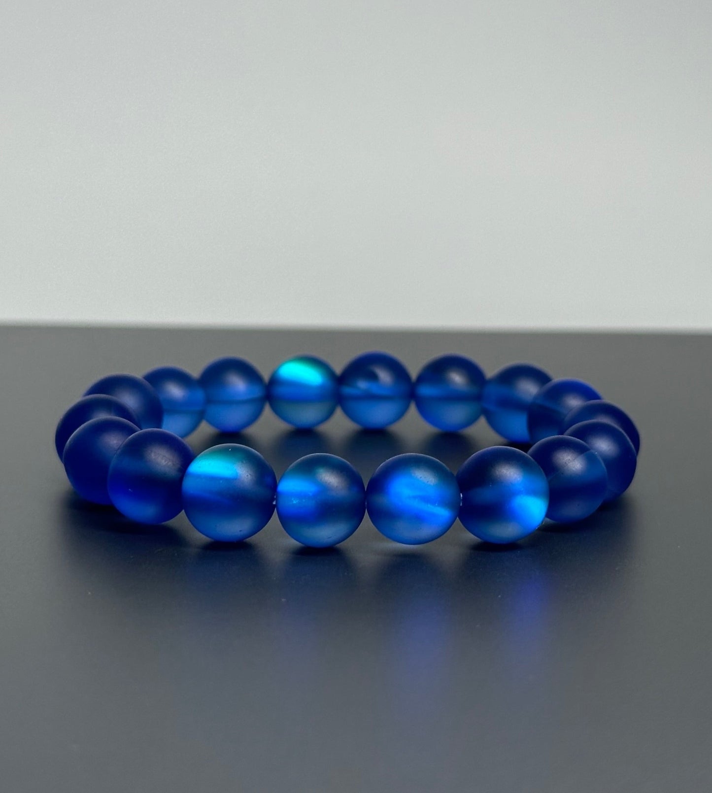 B49 月亮琉璃 • 霧面藍手鏈手串  Matt Blue MoonStone Bracelet